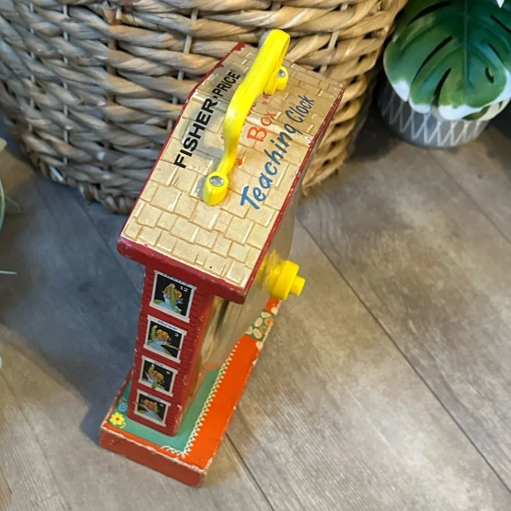 Vintage 1960s Fisher-Price Children’s Toy Red Yellow Music Box Teaching Clock